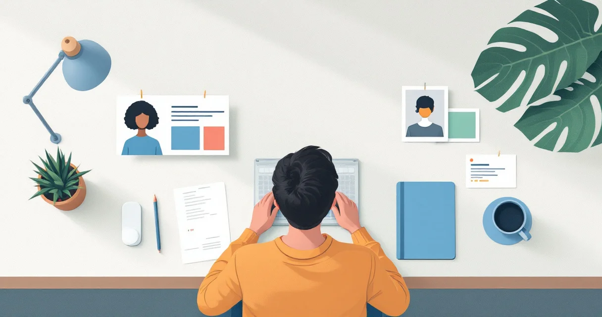 Desk scene of selecting portfolio projects that align with a target job path